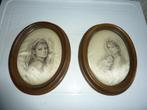 2 brocante fluwelen schilderijtjes wanddecoratie, Antiek en Kunst, Ophalen of Verzenden