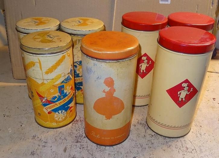 7 beschuitbussen van Bolletje, Paula en Hooimeijer, Verzamelen, Blikken, Gebruikt, Overige, Bolletje, Ophalen of Verzenden