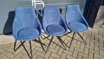 3x Moderne Eetkamerstoelen – Blauw – Stof – 360 Draaibaar, Metaal, Mevsim Store, Drie, Blauw
