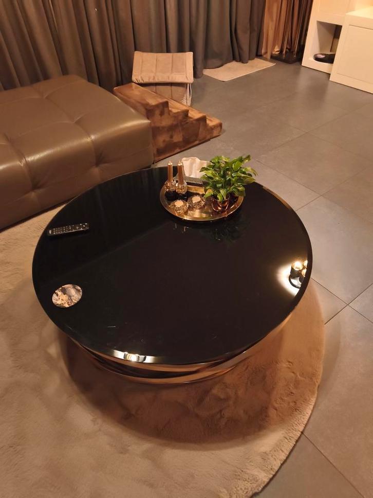 Stijlvolle Salontafel: Koper & Zwart Glas, Huis en Inrichting, Tafels | Salontafels, Ophalen