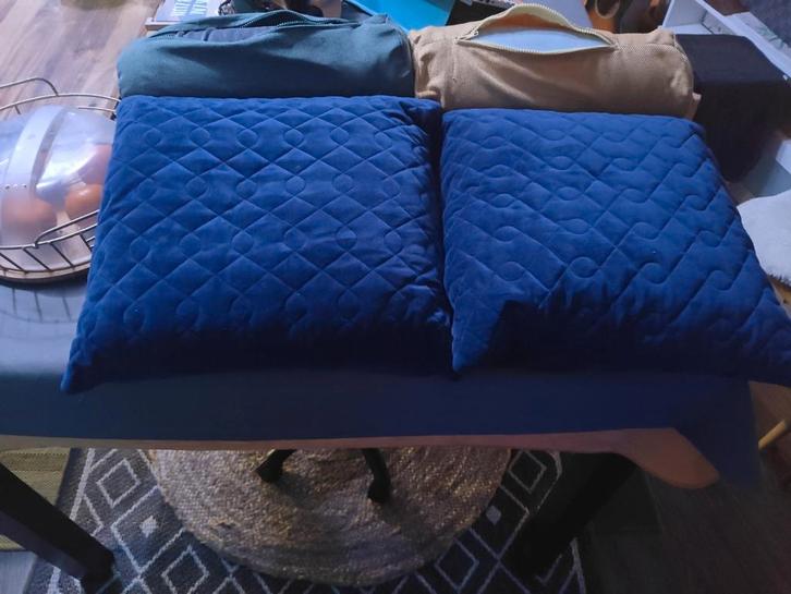 Blauwe sierkussens (2x), Huis en Inrichting, Woonaccessoires | Kussens, Zo goed als nieuw, Blauw, Vierkant, Ophalen of Verzenden