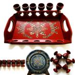 Decoratief Hindeloopen dienblad met 6 eierdoppen en een bord, Ophalen of Verzenden