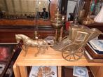 Bronzen Paard en Wagen Beeld - Decoratief Antiek, Ophalen of Verzenden, Brons
