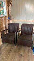 2 donkerbruine fauteuils, Huis en Inrichting, Fauteuils, Stof, 75 tot 100 cm, Zo goed als nieuw, Ophalen
