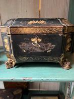 Antieke Aziatische theekist met tinnen theebussen, Ophalen of Verzenden