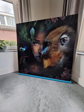 Monkey and me aluart Aluminium kunst aap en persoon 120x120c beschikbaar voor biedingen