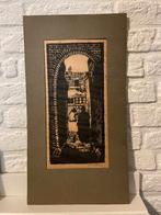 Houtsnede/Linosnede gesigneerd- Steegje, Antiek en Kunst, Kunst | Etsen en Gravures, Ophalen of Verzenden