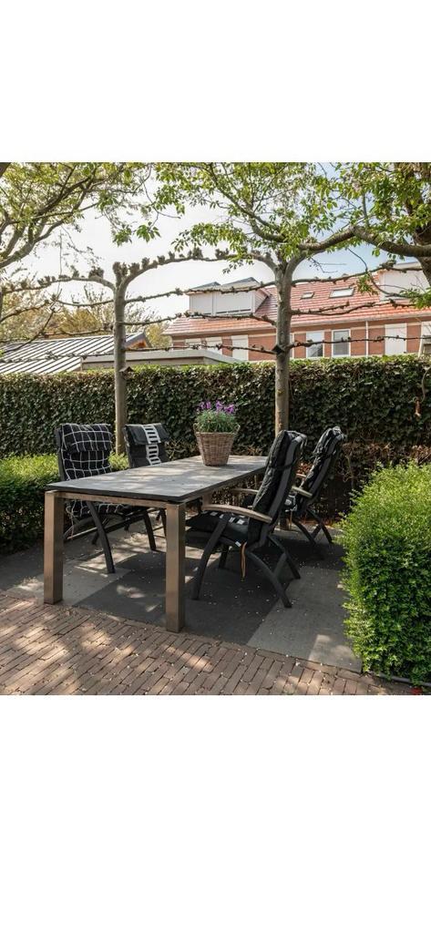 Tuintafel met granieten blad en Hartman stoelen, Tuin en Terras, Tuinsets en Loungesets, Gebruikt, Tuinset, Overige materialen