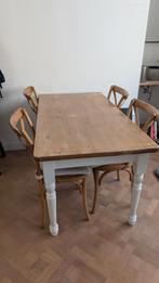 Landelijke grenen tafel 160 x 80 cm inclusief 4 stoelen, Ophalen, Gebruikt, 50 tot 100 cm, 150 tot 200 cm