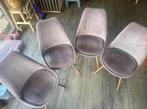 4 Roze velvet stoelen met houten poten, Huis en Inrichting, Stoelen, Ophalen, Hout, Overige kleuren, Zo goed als nieuw