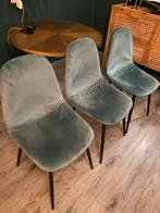 4 Donkergroene fluwelen eetkamerstoelen, Overige kleuren, Ophalen of Verzenden, Zo goed als nieuw, Vier