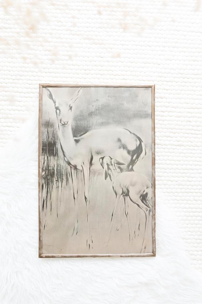 Grote Han van Meegeren hert met jong, Antiek en Kunst, Kunst | Tekeningen en Foto's, Ophalen of Verzenden