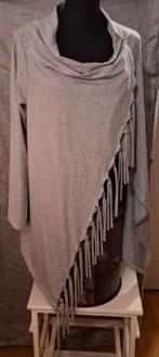 Grijze omslag vest met fringles mt L, Kleding | Dames, Truien en Vesten, Ophalen of Verzenden, Zo goed als nieuw, Grijs