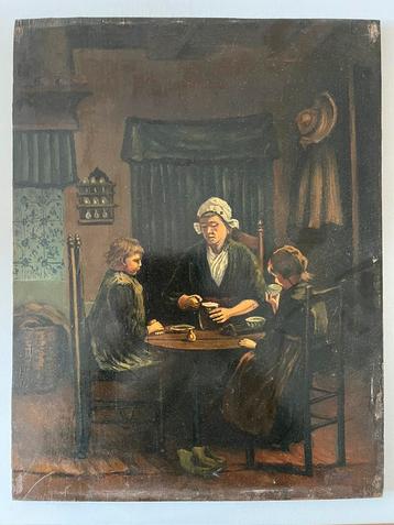 Schilderij olieverf op houten paneel beschikbaar voor biedingen