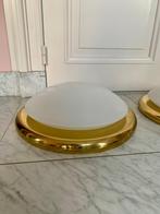 Vintage plafonniere messing en melkglas, Huis en Inrichting, Lampen | Plafondlampen, Ophalen, Gebruikt, Glas, Modern