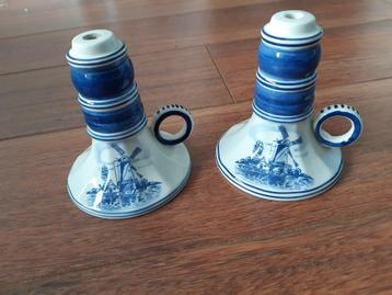 Stel Delfts blauwe lampvoetjes molen ca. 11 cm hoog beschikbaar voor biedingen