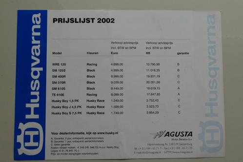 2002 Husqvarna Cagiva prijslijst Raptor Mito 125 SM TE WRE, Motoren, Handleidingen en Instructieboekjes, Overige merken, Ophalen of Verzenden