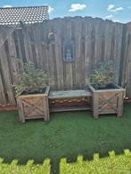 Tuinbankje met 2 bloembakken van steigerhout, Tuin en Terras, Tuinbanken, Ophalen, Gebruikt, Hout