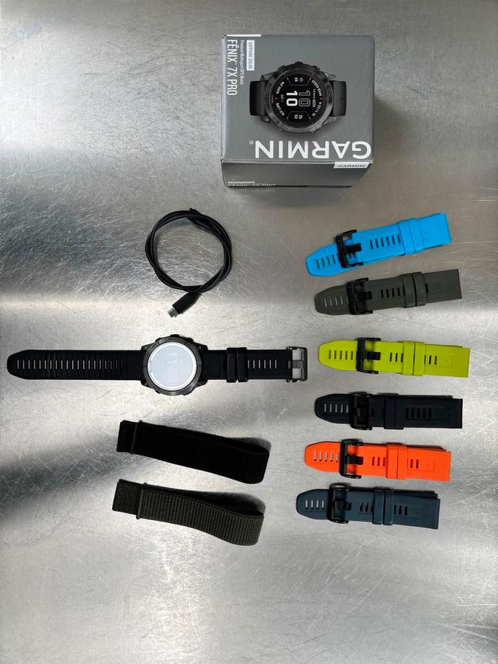 Garmin Fenix 7X Pro Sapphire Solar 51mm, Sieraden, Tassen en Uiterlijk, Smartwatches, Gebruikt, Android, Zwart, Afstand, Calorieverbanding