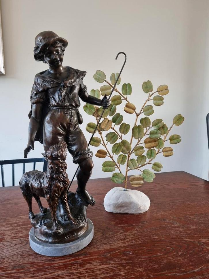 Oud antiek Bronzen Beeld Herder met Schaap, Antiek en Kunst, Kunst | Beelden en Houtsnijwerken, Ophalen