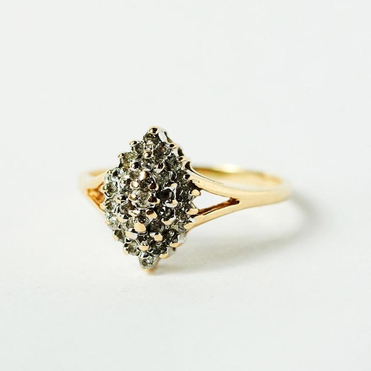 VNTG atelier - Vintage goud 14 karaat gouden ring diamant, Sieraden, Tassen en Uiterlijk, Ringen, Zo goed als nieuw, Dame, 17 tot 18