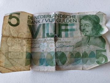 Oude 5 Gulden Biljet - 1966 beschikbaar voor biedingen