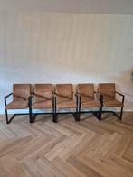Cognac Suède Look Stoelen - Set van 5, Huis en Inrichting, Ophalen, Gebruikt, Bruin, Metaal