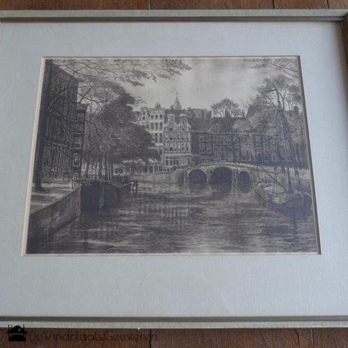 Louis Landré - tekening - Heerengracht, Antiek en Kunst, Kunst | Tekeningen en Foto's, Ophalen of Verzenden