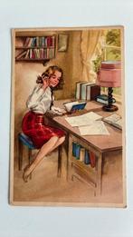 Vintage, vrouw achter bureau 1954, Ophalen of Verzenden, 1940 tot 1960, Overige thema's
