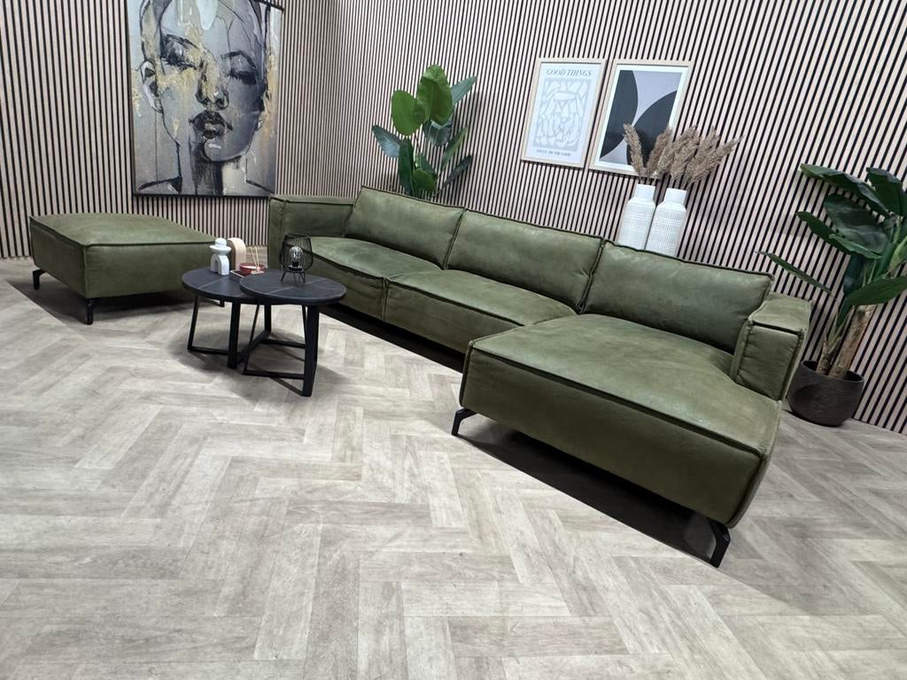 ZGAN Trendy Hoekbank en Hocker Microleer - Groen - 327 x 160