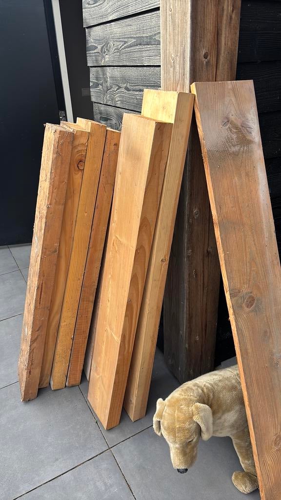 Te koop houten douglas balken, Doe-het-zelf en Verbouw, Hout en Planken, Ophalen, Zo goed als nieuw, 50 mm of meer, Balk