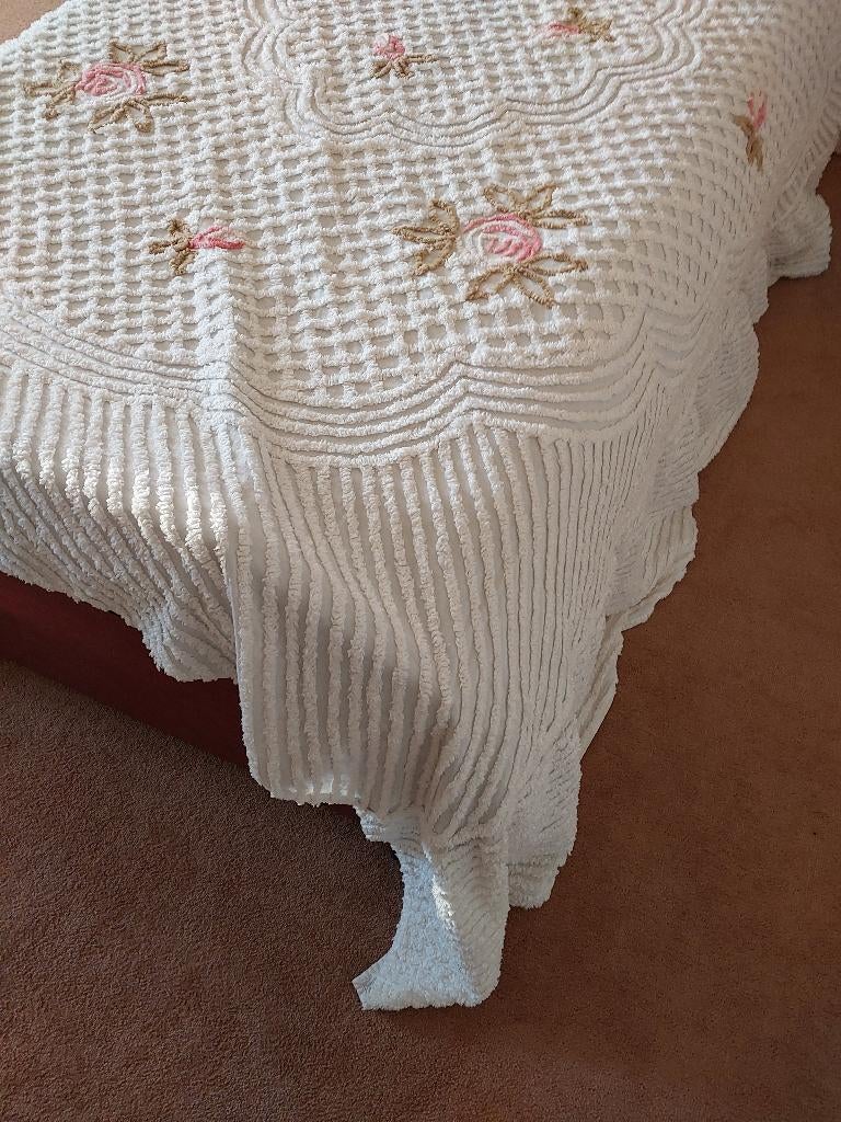 Sprei Vintage Gebloemd Deken beddengoed dekbed, Gebruikt, Verzenden, Wit, Tweepersoons