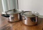 2 BK pannen; 18 en 20 cm doorsnee, Ophalen of Verzenden, Gebruikt, Rvs, Pannenset
