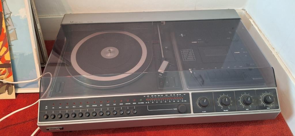 Vintage Philips platenspeler met cassettedeck en boxen, Philips, Gebruikt, Microset, Ophalen