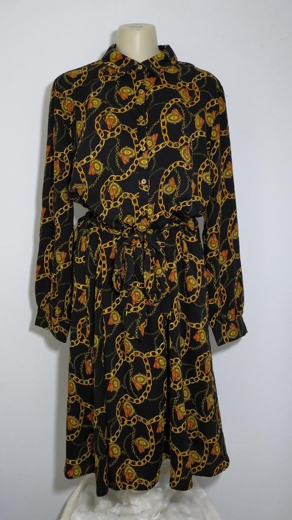 Zwarte jurk met lange mouwen en dessin van Smashed Lemon, Verzenden, Zo goed als nieuw, Maat 42/44 (L), Zwart