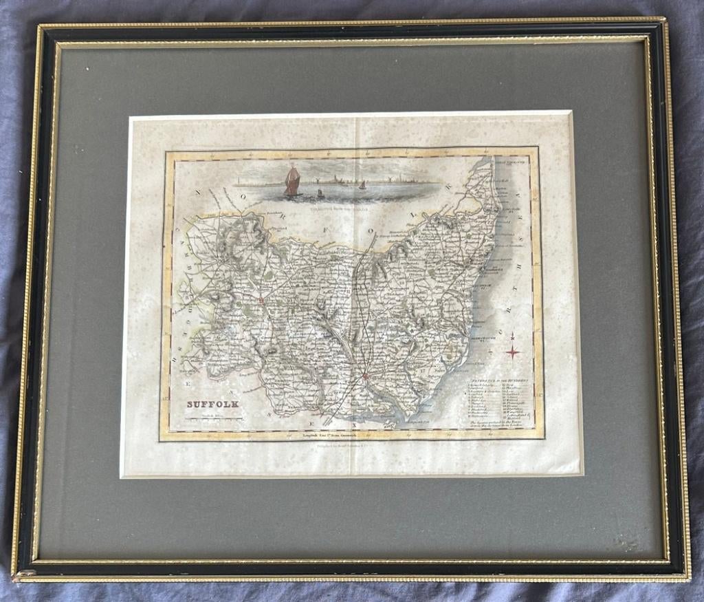 Oude kaart Suffolk omstreeks 1840, Ophalen of Verzenden, Landkaart, 1800 tot 2000, Nederland
