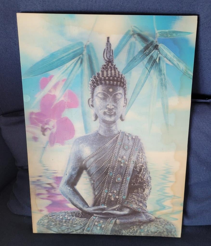 3d afbeelding boeddha op hout 25 x 35 cm budha tibet nepal, Ophalen of Verzenden