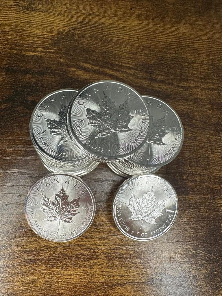 25x 1oz Zilveren Maple Leaf 2015 - In originele tube, Postzegels en Munten, Edelmetalen en Baren, Ophalen of Verzenden, Zilver