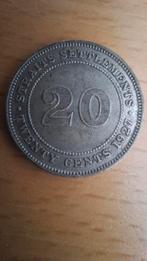 Zilveren munt 1927 Straits Settlements Brits koloniaal 20ct., Ophalen of Verzenden, Overige landen, Losse munt, Zilver