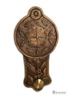 Vintage klok hout - Cottage wandklok houtsnijwerk, Ophalen of Verzenden, Gebruikt, Wandklok