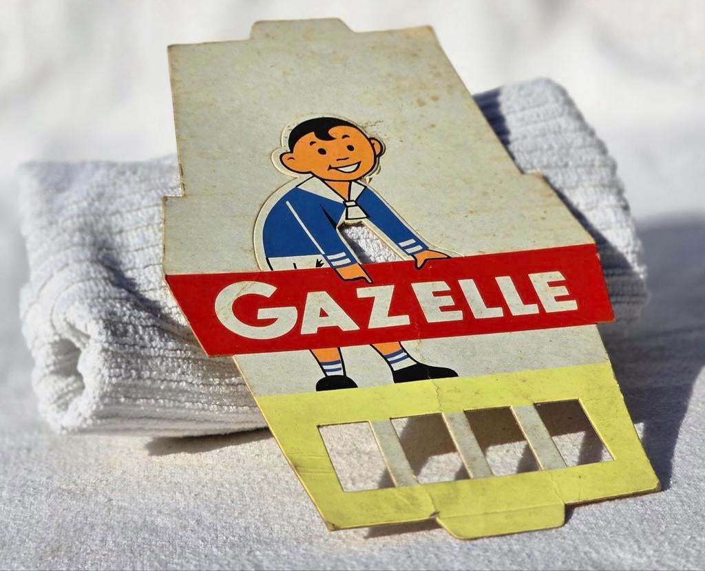 Gazelle rijwiel reclame prijskaartje "Piet Pelle", Verzamelen, Merken en Reclamevoorwerpen, Ophalen of Verzenden, Gebruikt