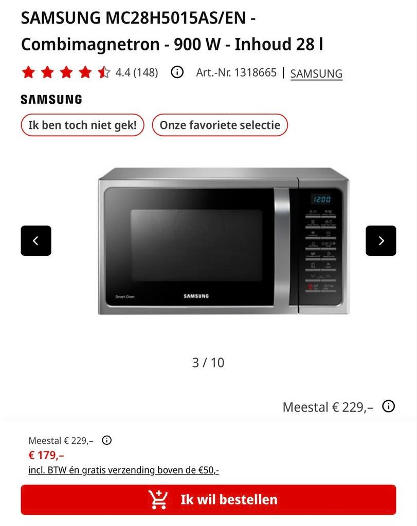 Samsung Combi-magnetron MC28H5015AS/EN - 900W, 28L, Ophalen, Combimagnetron, Grill, Zo goed als nieuw