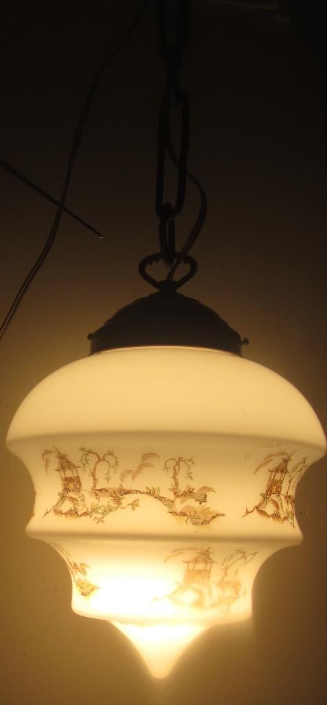 Antieke hanglamp met chinees landschap decor, Antiek en Kunst, Ophalen of Verzenden