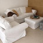 Ikea Ektorp 2 zitter bank, fauteuil en hocker - wit, Ophalen, Gebruikt, 125 cm of meer, 75 tot 100 cm