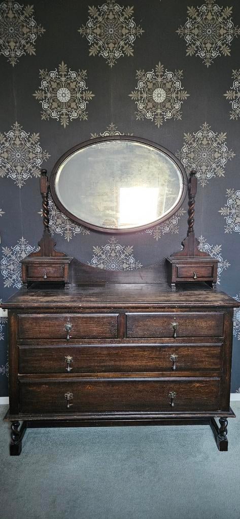 Vintage Ladekast met spiegel hout, Ophalen, Gebruikt, 25 tot 50 cm, Minder dan 100 cm