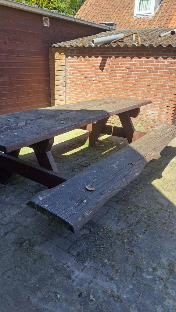 Robuuste picknicktafel van 3 meter lang, Tuin en Terras, Picknicktafels, Ophalen of Verzenden, Gebruikt, Rechthoekig, Hout