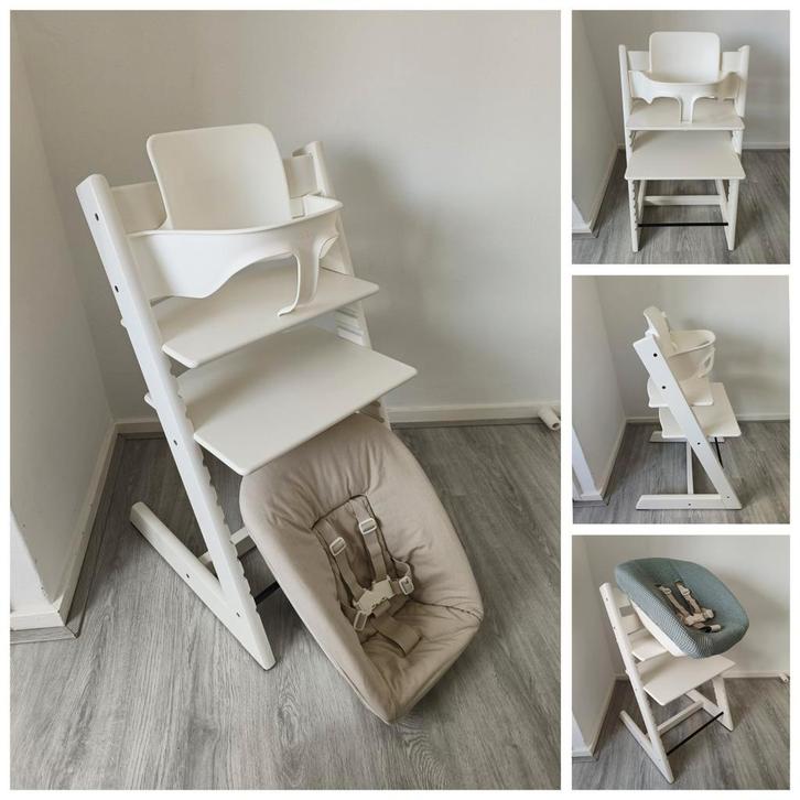 ZGAN!Stokke Tripp Trapp wit+babyset,newbornset,hoes evt.tray, Kinderen en Baby's, Kinderstoelen, Zo goed als nieuw, Meegroeistoel