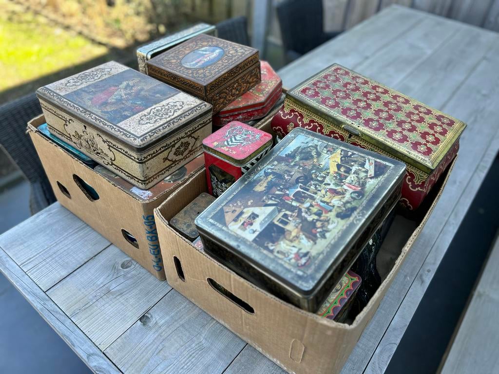 Collectie 31 stuks Vintage Blikken en Trommels, Verzamelen, Blikken, Ophalen, Gebruikt, Overige, Overige merken