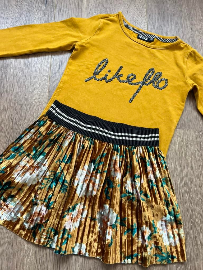 Dress like flo set oker - bloemen maat  128, Verzenden, Zo goed als nieuw, Meisje