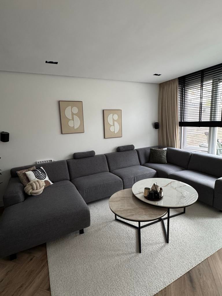 Montel Grijze stoffen U bank, Huis en Inrichting, Banken | Bankstellen, Ophalen, 100 tot 125 cm, Hoekbank, 300 cm of meer